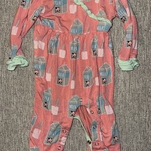 Kickee Pants Pink and Green Milk Print Kids Footie